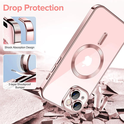 Transparent Phone Case for Apple Iphone 15 Clear Magnetic Case, [Yellow Resistant] Slim Fit Shockproof Transparent Crystal Clear Magnetic Case for Apple Iphone 15, Rose