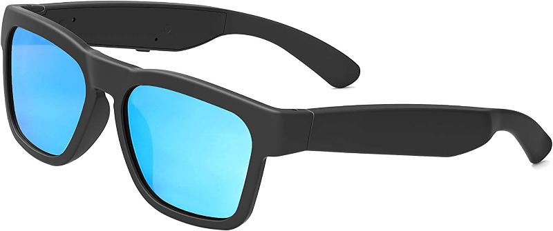 Oho Smart Glasses,Polarized Sunglasses with Bluetooth Speaker,Athletic/Outdoor UV Protection and Voice Control,Unisex (Blue Lens)