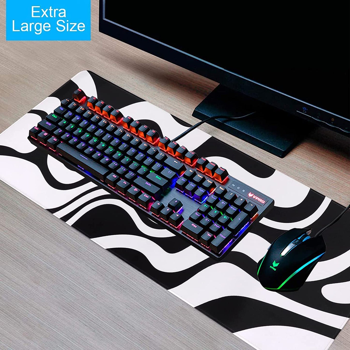 Desk Mat, Extended Gaming Mouse Pad 35.4" X 15.9" XXL Keyboard Laptop Mousepad with Stitched Edges Non Slip Base, Water-Resistant Computer Desk Pad for Office and Home（Abstract）