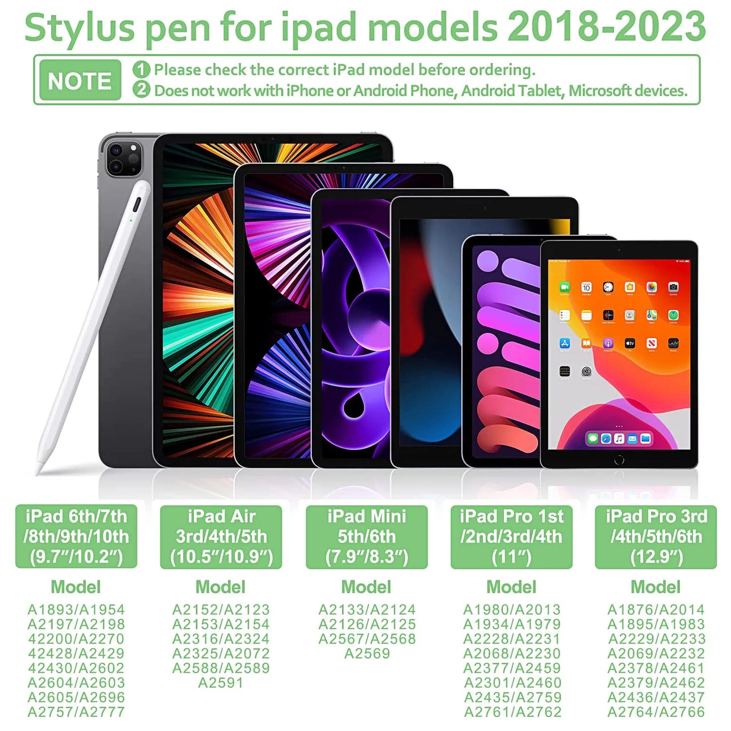 Stylus Pen for Ipad,Apple Pens,Ipad Pencil 2Nd Generation,Smart Touch Switch,Compatible With(2018-2023) Magnetic Ipad 6-10,Ipad Mini 5/6,Ipad Air 3-5,Ipad Pro 11"/12.9" Black