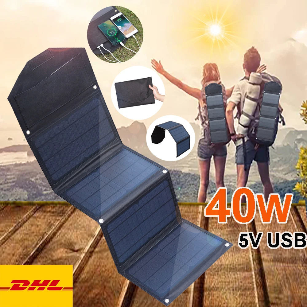 40W Foldable Solar Panel 5V Usb Portable Solar Mobile Phone Charger Power Bank Camping Hiking Backpack Outdoor DHL