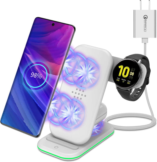 Wireless Charger for Samsung,3 in 1 Charging Station Stand Qi Fast Wireless Charger for S21/S20/S10/Note 20/10/9/8,Galaxy Watch 3/Active 2/Gear S3,Buds(Not for Watch 4)