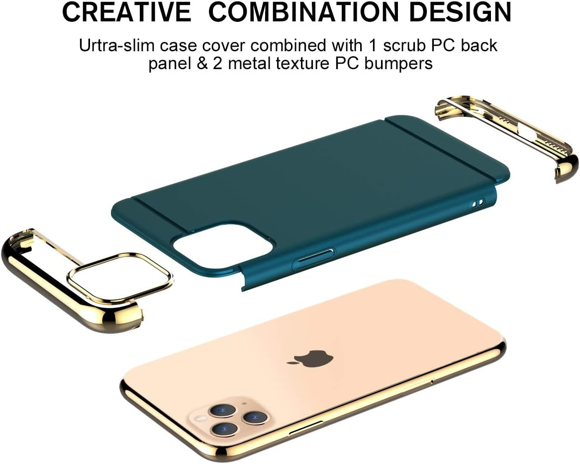 Iphone 11 Pro Case, 3 in 1 Ultra Thin and Slim Hard Case Coated Non Slip Matte Surface with Electroplate Frame for Apple Iphone 11 Pro (5.8")(2019) - Dark Green