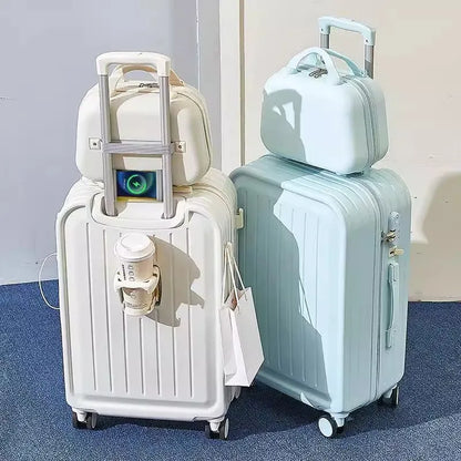 2023 New Combination Suitcase USB Charging Port with Cup Holder Large Capacity Trolley Case Travel Luggage Rugged Lockbox