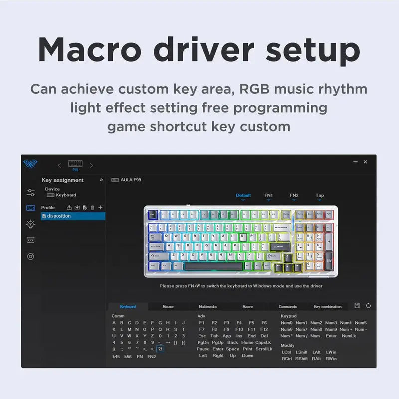 AULA F99 Wireless Keyboard, 3 Modes 2.4G Wireless Bluetooth-Compatible Mechanical Gaming Keyboard, RGB Backlight Keyboard for Office Gaming