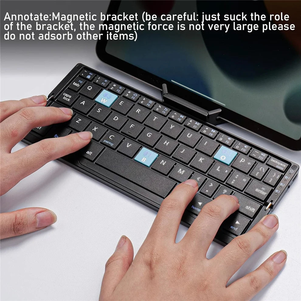 Black Pocket Foldable Mobile Phone Keyboard with Stand Holder Rechargeable Folding Keyboard for Phones Ipad