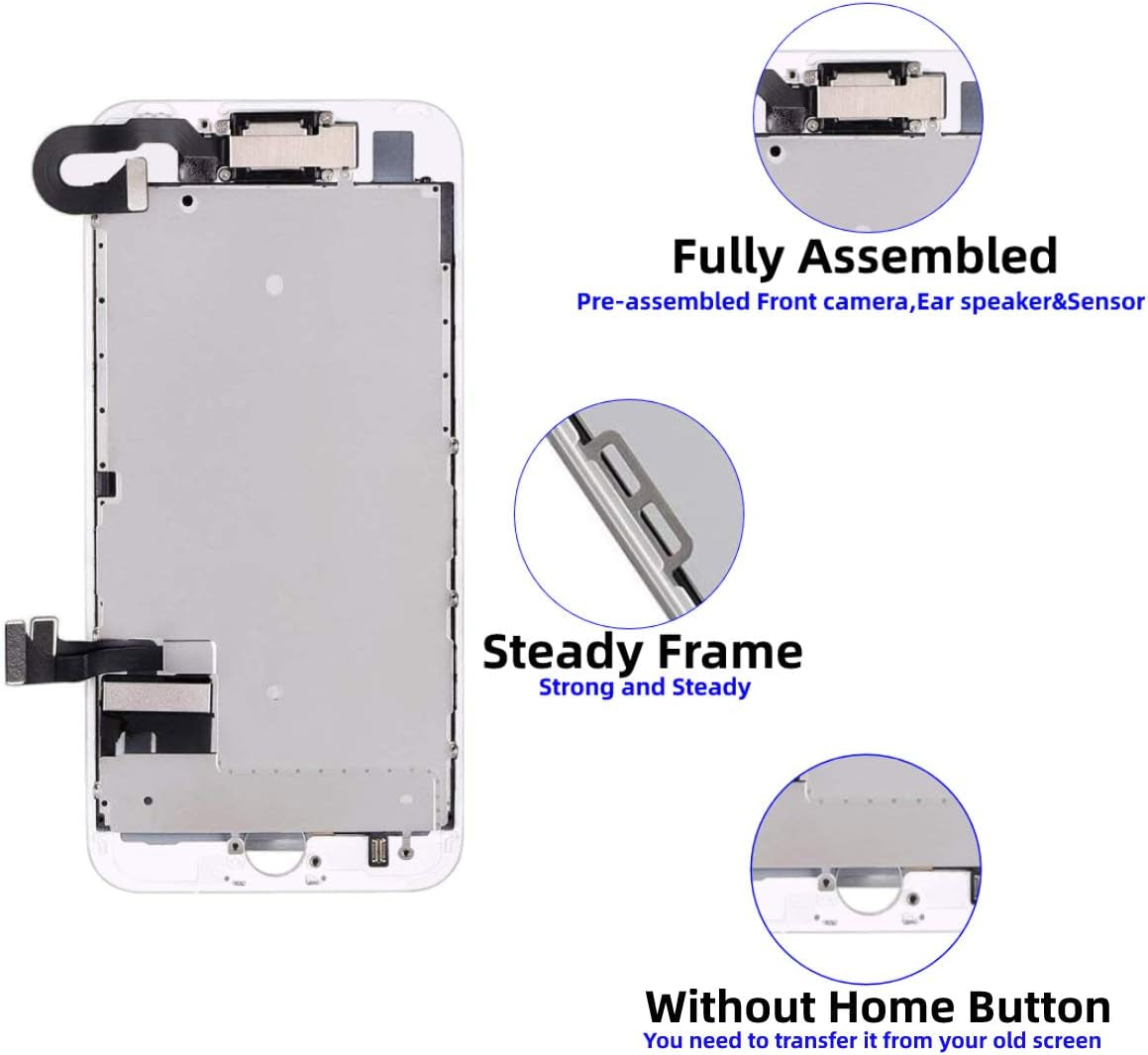 For Iphone 7 Screen Replacement White, 4.7 Inch LCD Display and 3D Touch Digitizer, with Proximity Sensor, Front Camera, Earpiece Speaker and Repair Tools