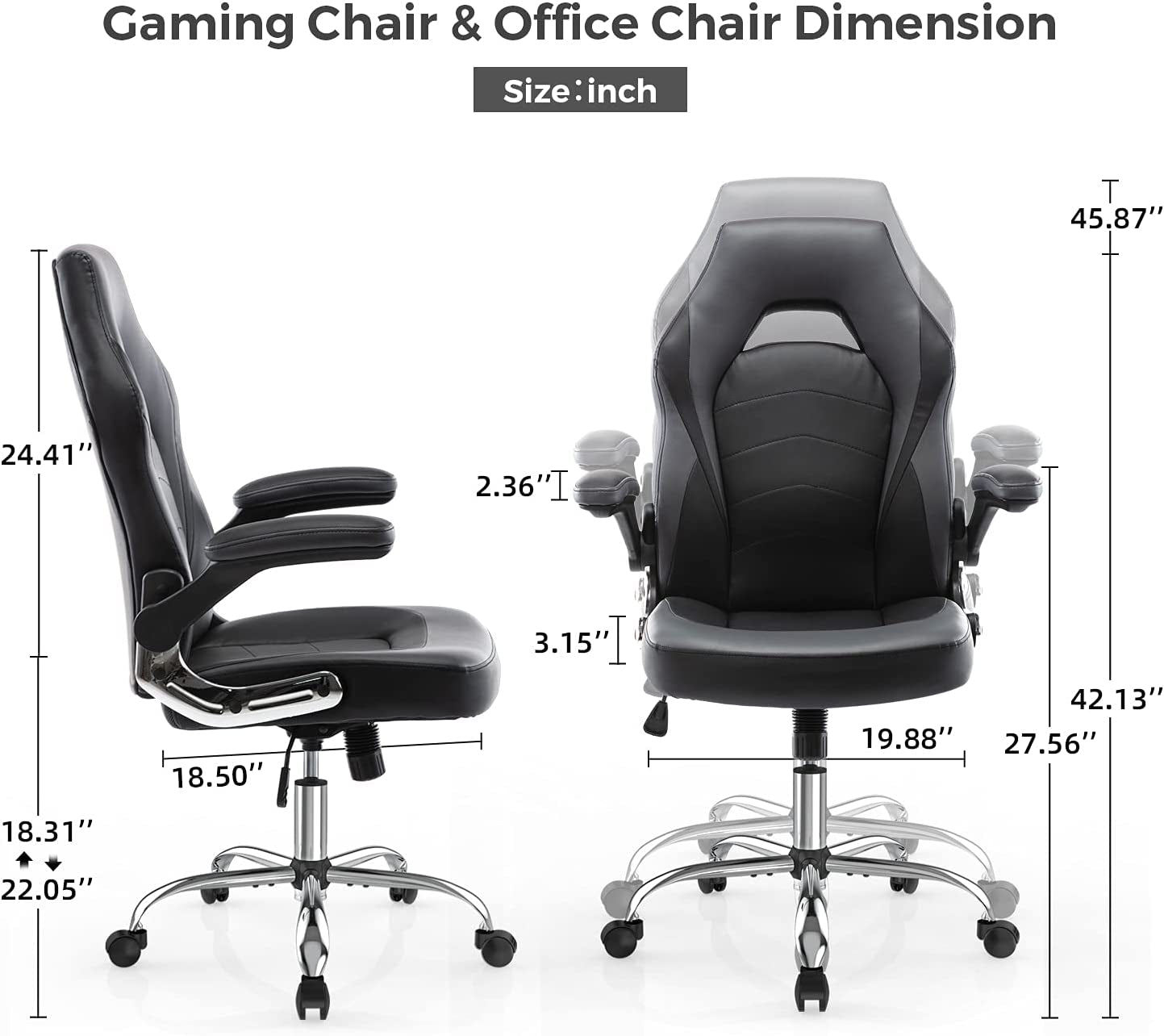 Gaming Chair, Racing Style Bonded Leather Gamer Chair, Ergonomic Office Chair Computer Desk Executive Chair, with Adjustable Height and Flip-Up Arms, Gaming Chair for Adults Teens Kids Men Women