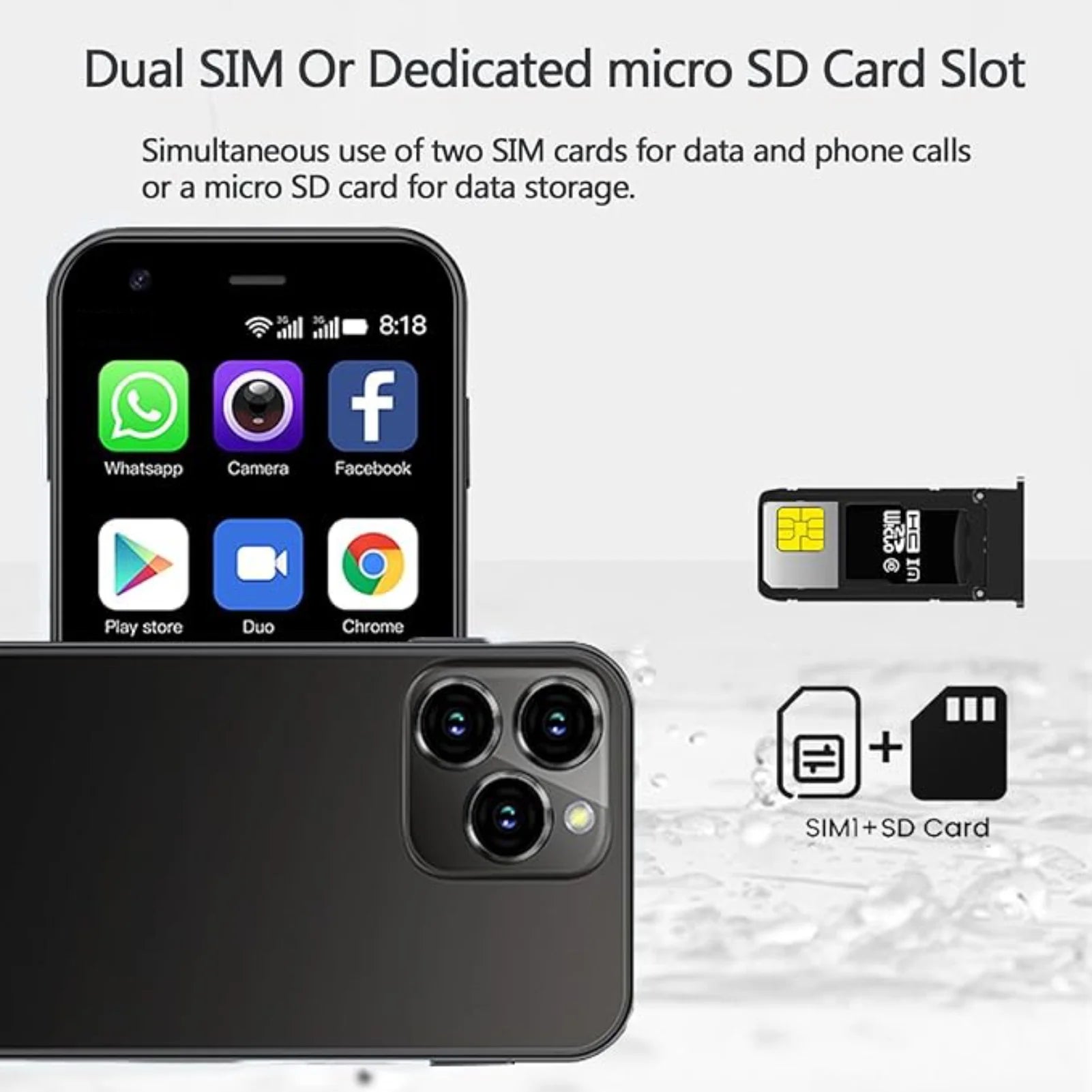 2.5 Inch 3G Mini Phone Android 9.0 Smartphone 2GB+16GB Memory Dual SIM with Wifi Hotspot Bluetooth Mp3 Mp4 for Kids Student (Black)